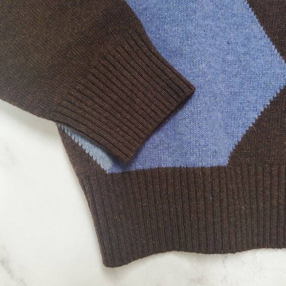 Sergio Tachinni Pullover Sweater Wool Blend Quarter Zip Argyle Blue Brown L - Picture 4 of 9